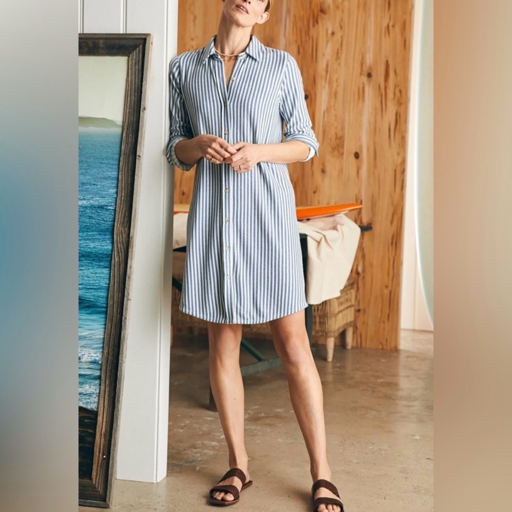 NEW Large Faherty Legend Sweater Dress Blue & White Stripe Coastal Chic Classic